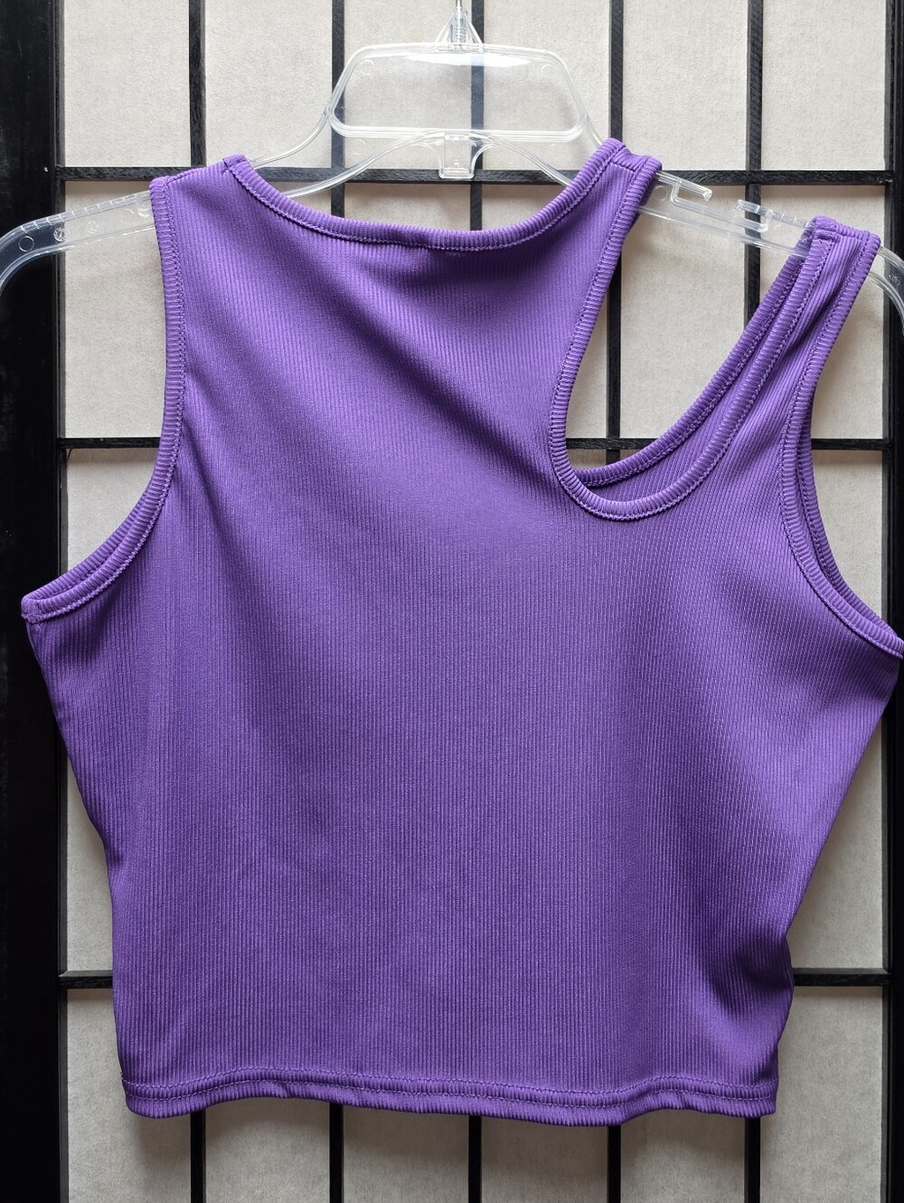 🔮 Purple Asymmetrical Cut Out Shoulder Ribbed Tank Juniors L/XL Womens M/L